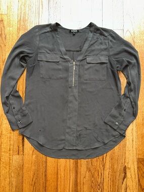 Express Charcoal Zip-Front V-Neck Blouse size Medium